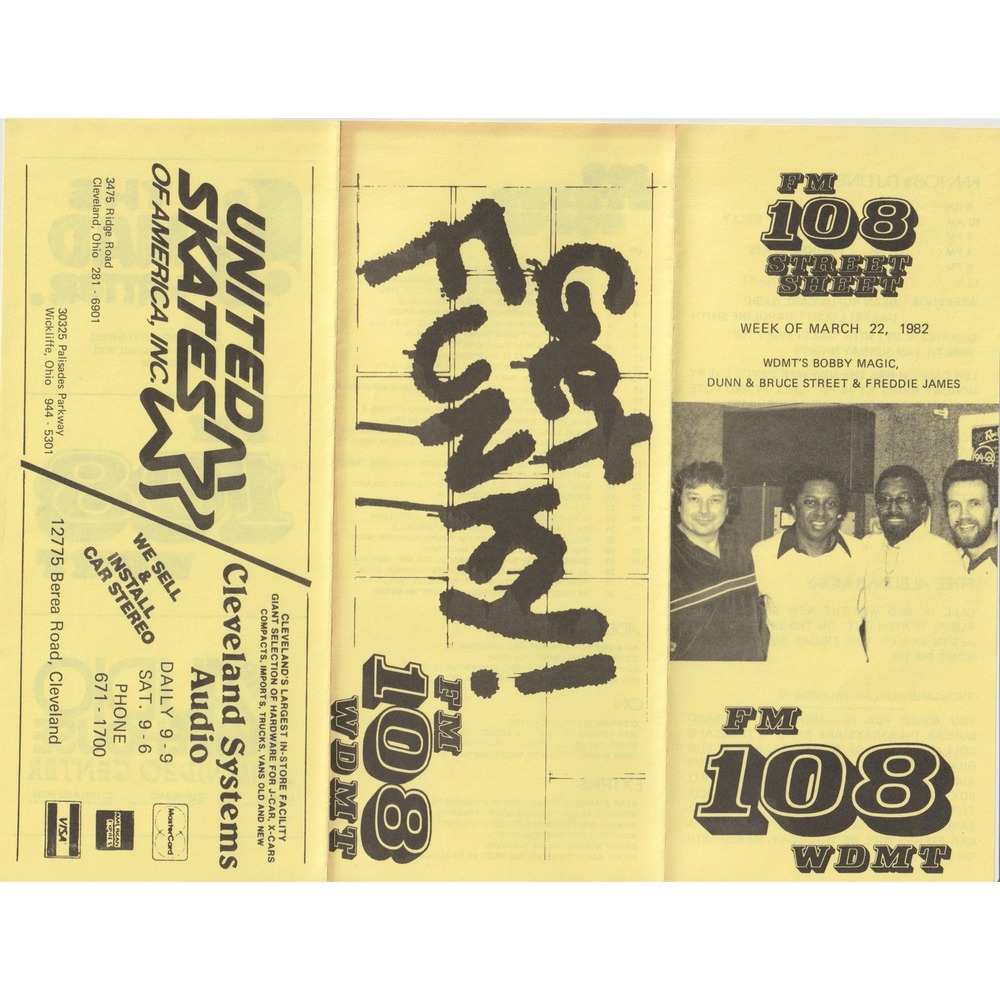 Vintage 1982 FM 108 WDMT Street Sheet Cleveland Radio Music Chart Bobby Magic - Picture 1 of 2